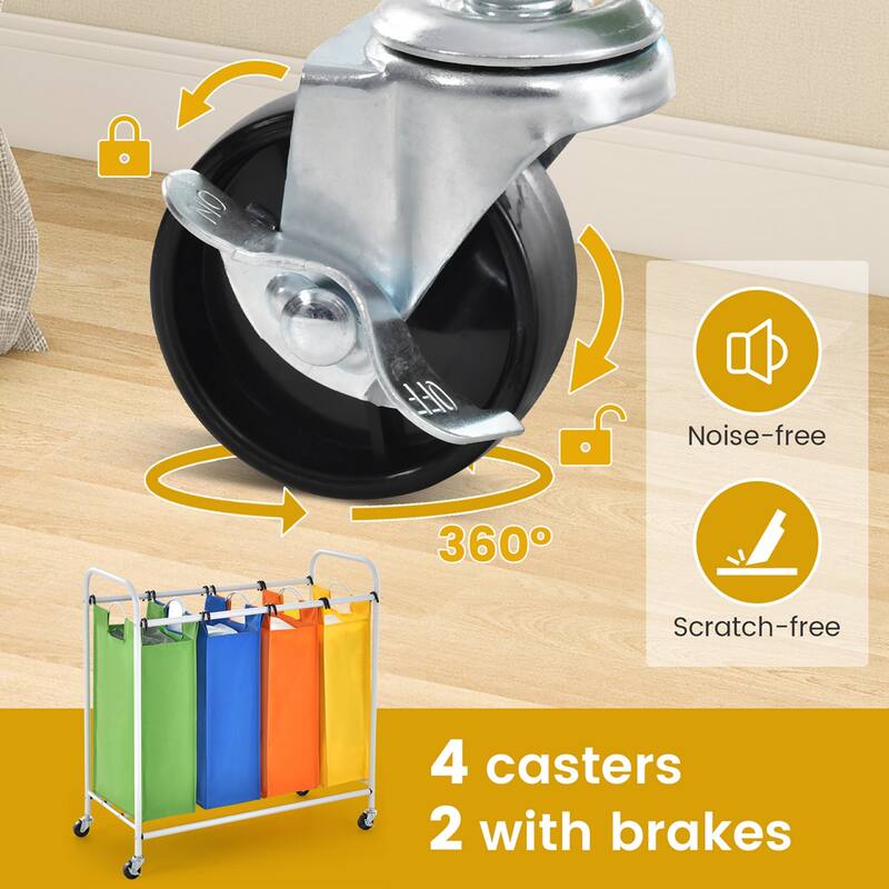 Costway 4 Bag Laundry Sorter Cart Clothes Hamper Storage Organizer - See Details