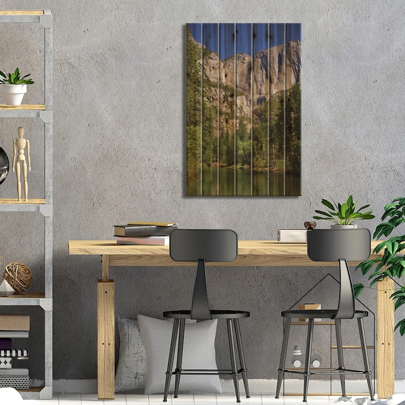 Usa, California, Yosemite National Park. Yosemite Falls And Merced River Landscape. Print On Wood by Jaynes Gallery