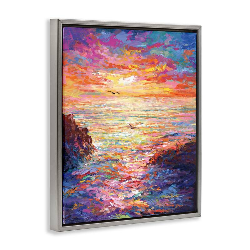 Stupell Vibrant Abstract Ocean Sunset Framed Floater Canvas Wall Art Design by Leon Devenice