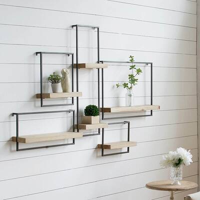 Black Iron and Natural Wood Wall Shelf
