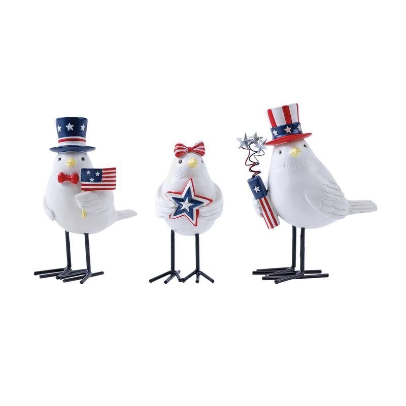 HomeRoots Set of Three Red White And Blue Polyresin Americana Bird Figurines - 5.00 in. x 5.75 in. x 3.00 in.