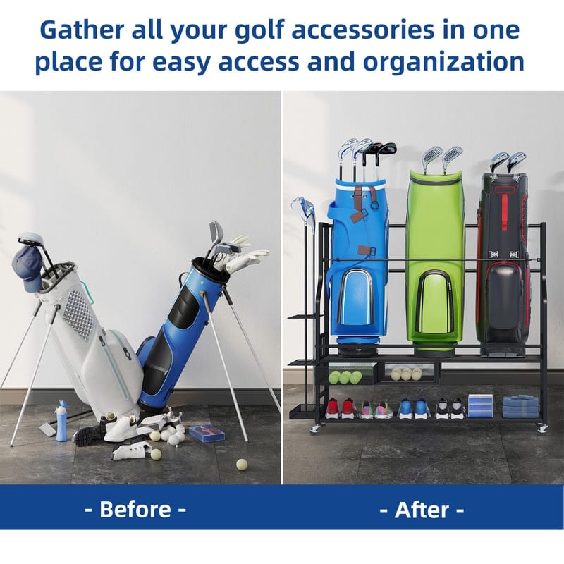 Moasis Portable Sports Rack Garage Organizer Sports Golf Storage Rack with Wheels