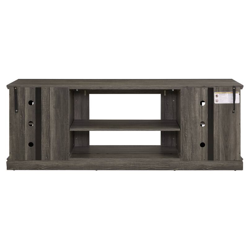 GDFStudio Alice Wood 70" TV Stand with Faux Stone Surround and 2 Door Storage
