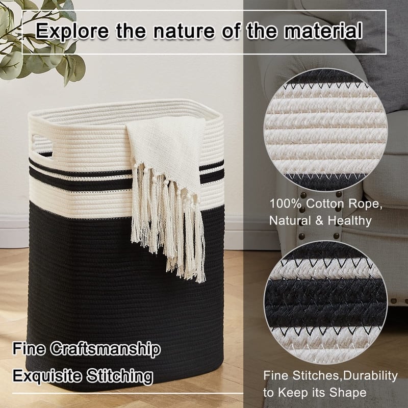 Laundry Hamper-Laundry Basket,Tall Cotton Storage Basket with Handles - 16*13*22