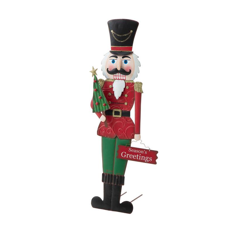 Glitzhome 36"H Christmas Metal Penguin Nutcracker Yardstake Standing Sign Wall Decor