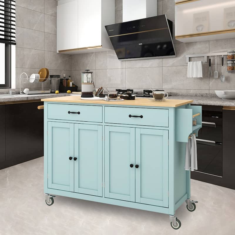 Kitchen Island Cart with Solid Wood Top - Mint Green