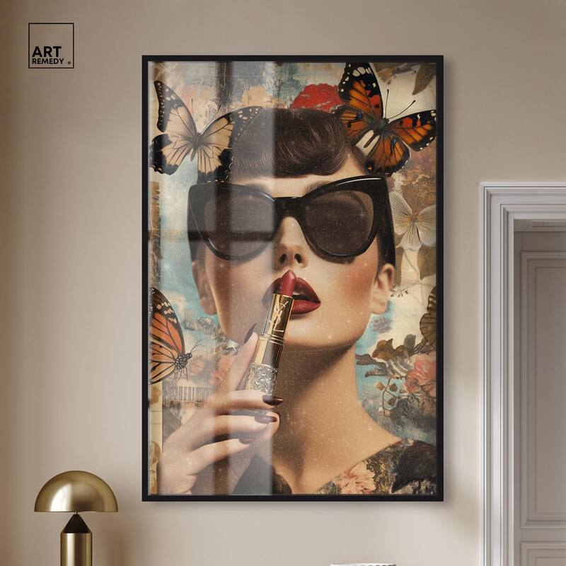 Iconic Lady Butterfly Collage II Shadowbox by Art Remedy