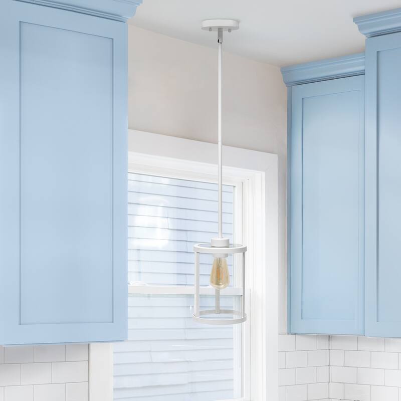 Adjustable Pendant Light - Metal & Glass 1-Light - Kitchen Island, Foyer, Hallway - White Finish - 9.5