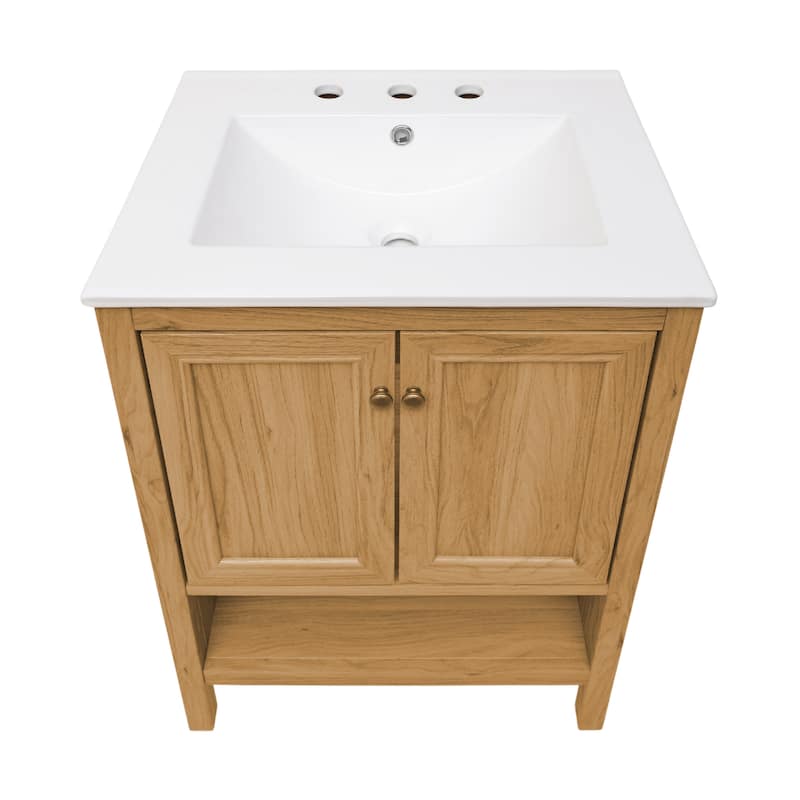 Chteau 24 In. Natural Oak Bathroom Vanity With White, 3-Hole Ceramic Sink Top
