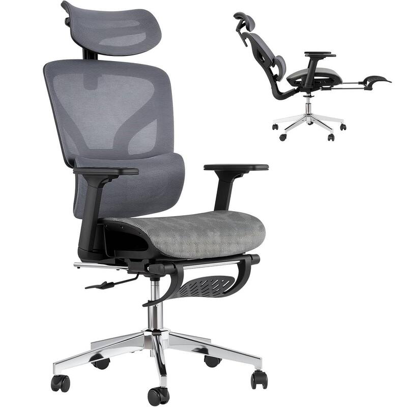 High Back Ergonomic Mesh Office Chair with Footrest for Home Office - Grey