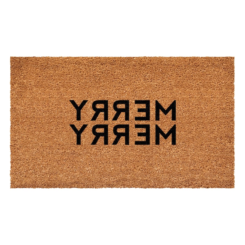 HomeRoots 17" X 29" Brown And Black Christmas Outdoor Coir Door Mat - 17.00' X '29.00