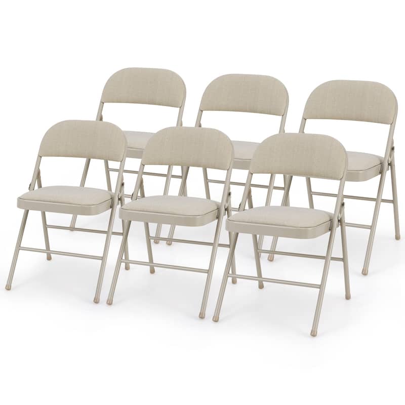 Gymax Set of 6 Folding Chairs Fabric Upholstered Padded Seat Metal