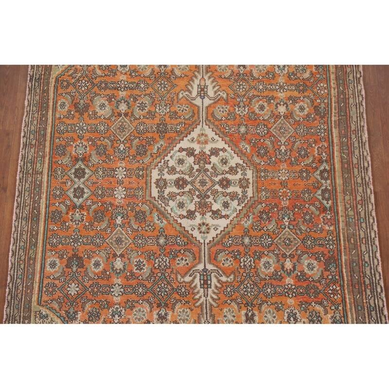 Hand Knotted Oriental 100% Wool Carpet Traditional Medallion Oranges & Rust Hamedan Area Rug - 8' 6'' X 5' 0''