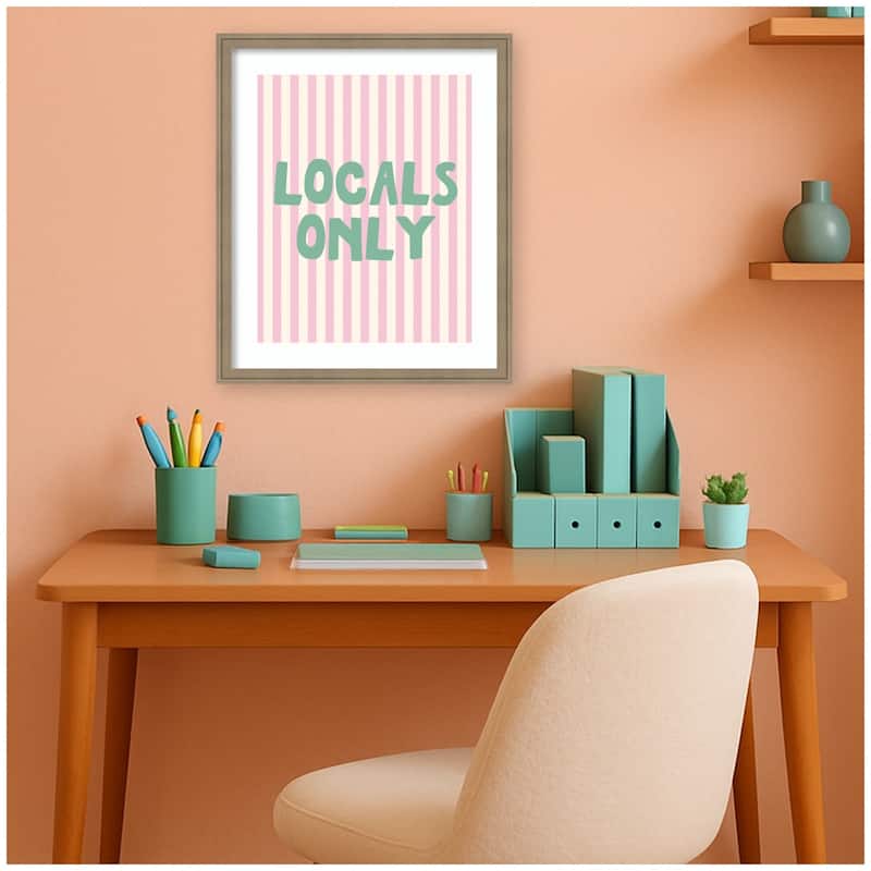 Kate and Laurel Locals Only Green and Pink Stripes by Megan Ryan Framed Wall Art Print