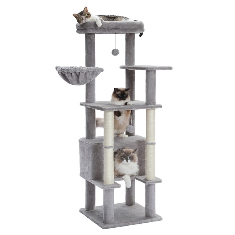 55" Plush Sisal Scratching Posts Indoor Cat Tree - Grey