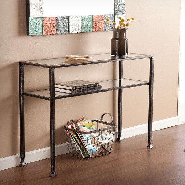 SEI Furniture Glenn Distressed Black Metal Console Table with Shelf On Sale Bed Bath Beyond 20234872