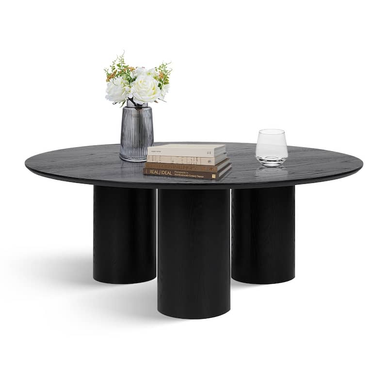 Pedestal 40" Round Coffee Table - Black - Wood