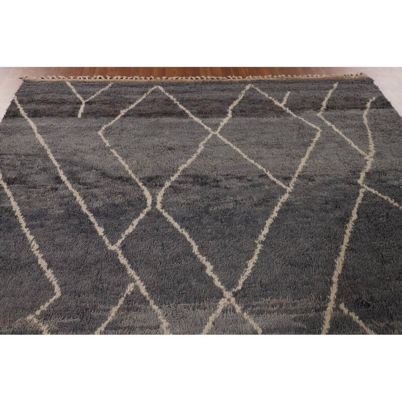 Plush Moroccan Area Rug Hand-Knotted Oriental Wool Carpet - 7'10" x 10'11"