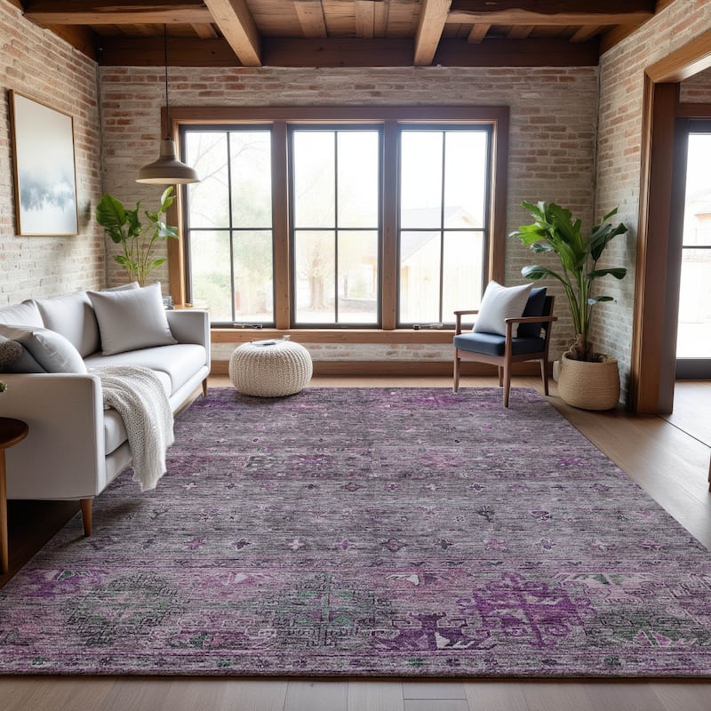 Premium Washable Super Soft Tribal Global Mayfield Rug - Purple - 9' x 12'