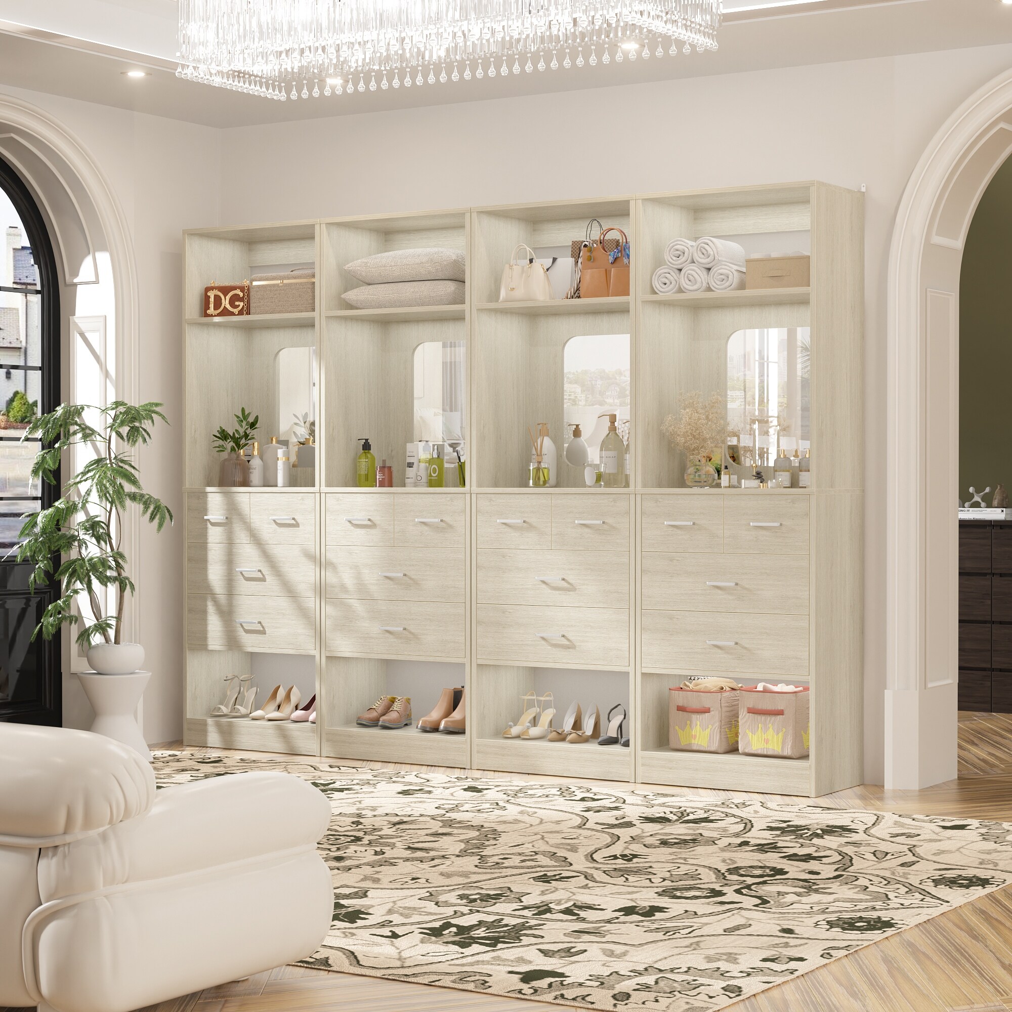 Cimly 25''W Closet Organizer with Mirror and Drawers, Freestanding