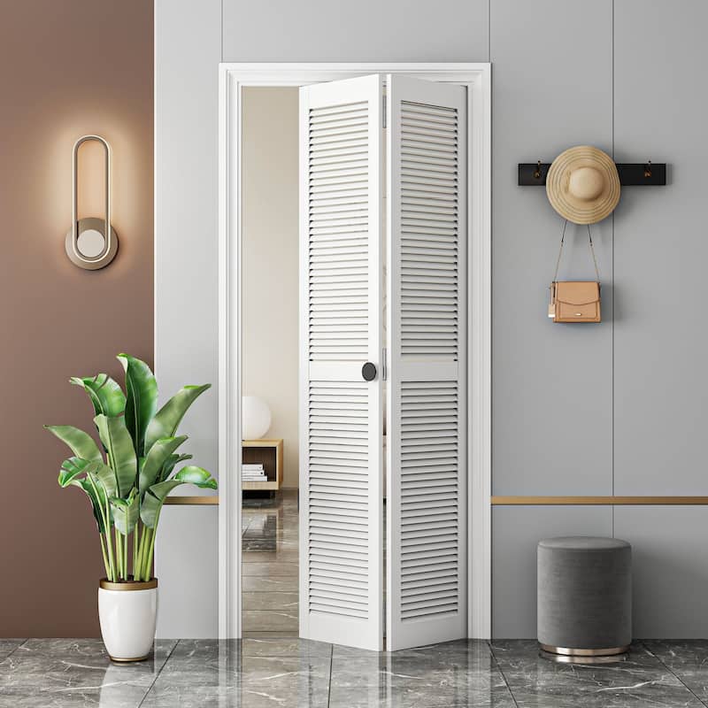 80"H Double Bi Fold Louver Door Solid Manufactured Wood With PVC Surface Closet Door Sliding Barn Door