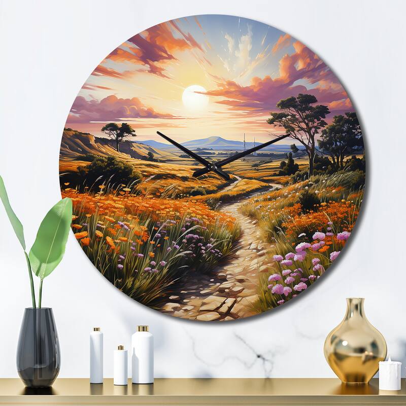 Designart "Green Pink Majestic Spin" Landscapes Oversized Wall Clock