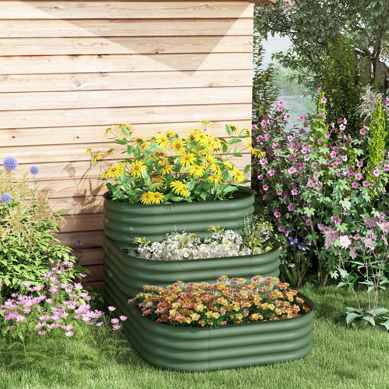 Outsunny 3-Tier Galvanized Steel Raised Garden Bed Kit, 62.25" x 43" x 32.25", 3 Combining Planter Boxes