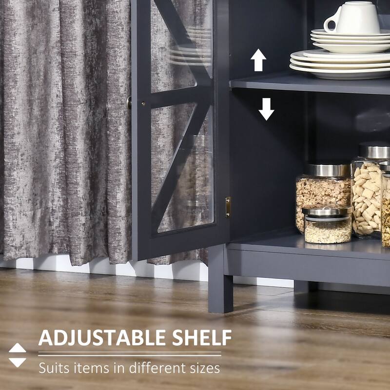 Sideboard, Buffet Cabinet with Tempered Glass Doors and Adjustable Storage Shelf, Credenza