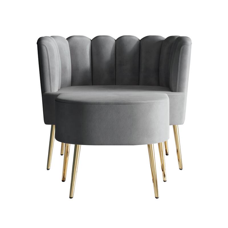 CraftPorch Luxurious Velvet Upholstered Accent Chair with Stool - Light Grey