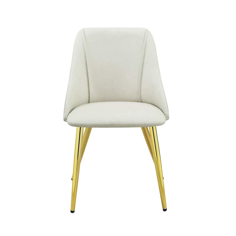 HomeRoots Set of Two White and Gold Upholstered Faux Leather And Metal Dining Side Chairs - 20.00 in. x 33.00 in. x 20.00 in.