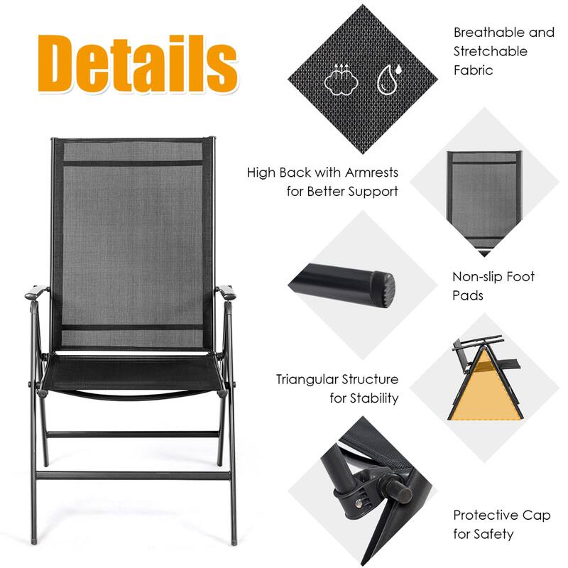 Costway Set of 2 Patio Folding Chair Recliner Adjustable Black