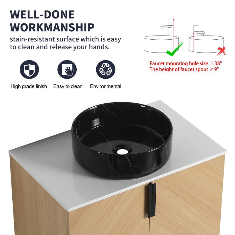 30" Bathroom Vanity with Matt Black Engineered Quartz Sink and Soft Black Drawers, Wall Mounted Floating Bathroom Vanity