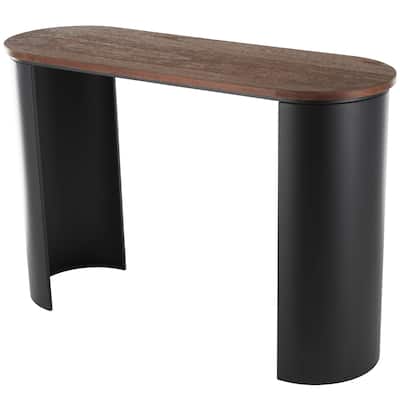 Wood Curved Crescent Console Table with Brown Wood Oval Tabletop - Black or Brown - Roche River Decor