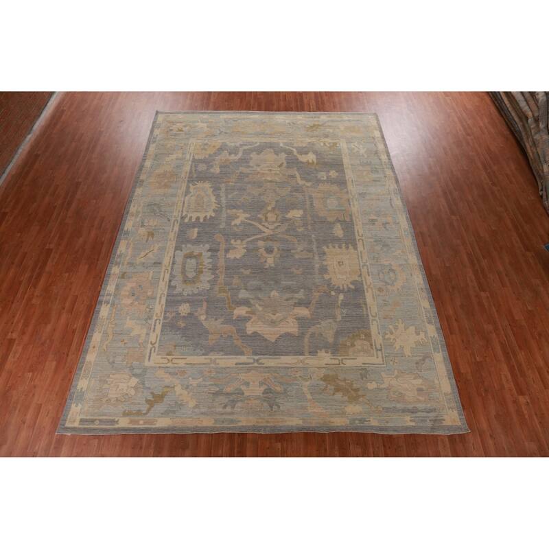 Hand Knotted Oriental 100% Wool Carpet Transitional All-Over Greys & Charcoal Oushak Area Rug - 13' 9'' X 10' 1''
