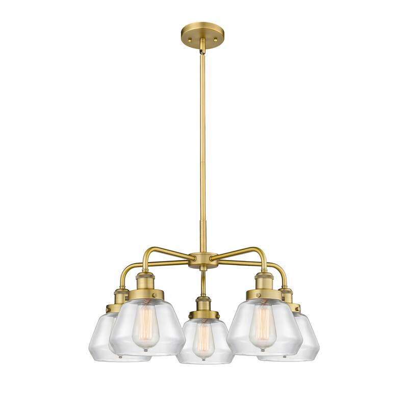 Innovations Lighting Fulton - 5 Light 25" Stem Hung Chandelier - Clear/Brushed Brass