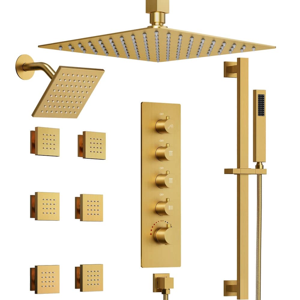 GRANDJOY Thermostatic Bathroom Shower Combo Kit, Dual Showerheads with Handheld and Pressure Balance Control