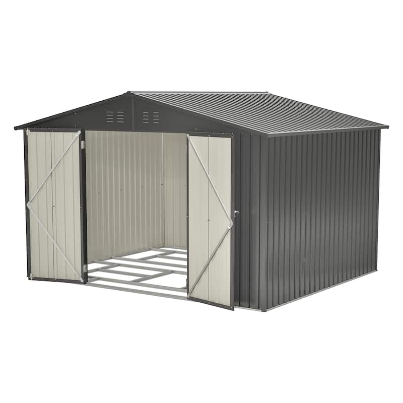 10X8 FT Outdoor Storage Shed, All Weather Metal Sheds with Lockable Doors