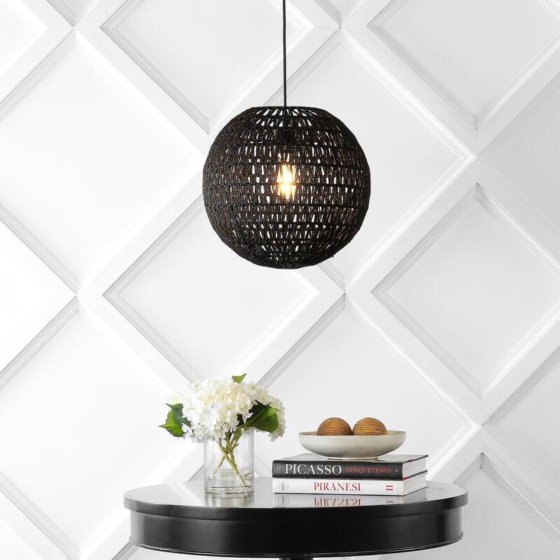 Campana 1-Light Bohemian Modern Woven Rattan/Iron LED Pendant, by JONATHAN Y