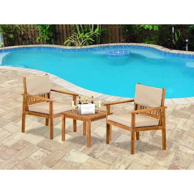 3-Piece Coffee Table Set - a Table and 2 Chairs, Acacia Wood in Natural Oil finish