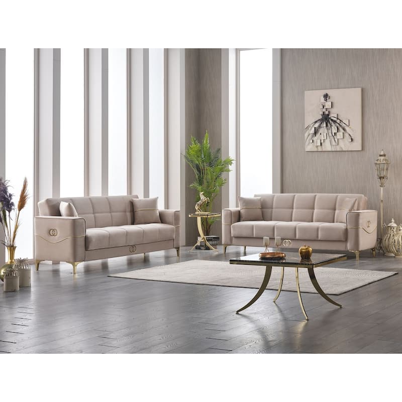 Claris 2-Pieces One Sofa One Loveseat Living Room Set - Beige