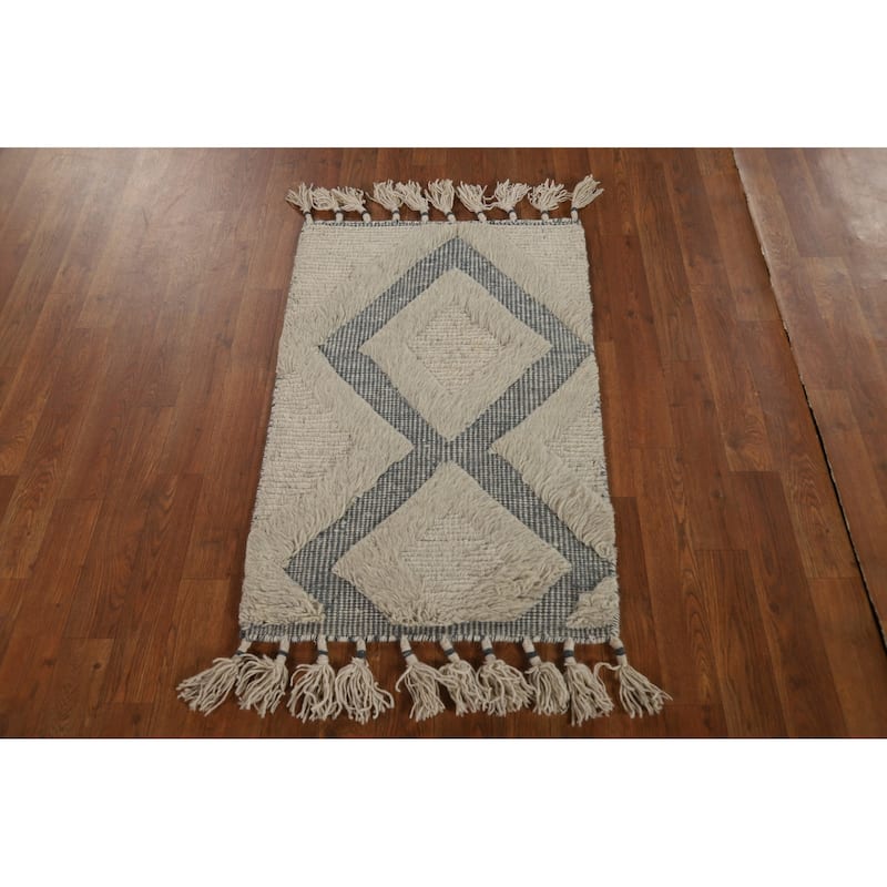 Plush Moroccan Oriental Accent Rug Handmade Wool Carpet - 2'0"x 3'0"