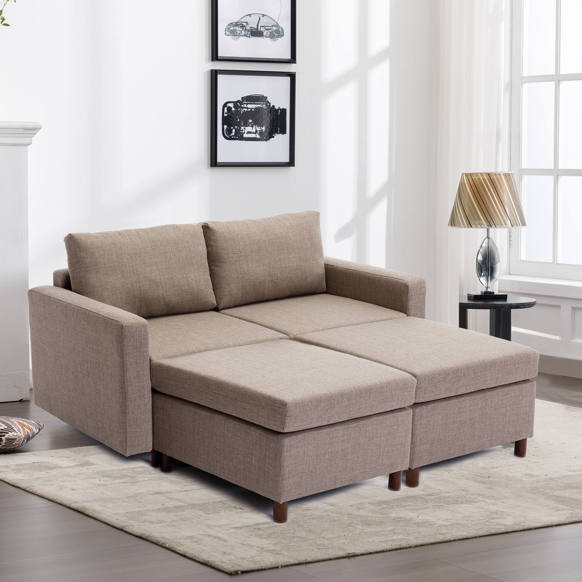 Linen Fabric Module Couch Livingroom LShape Sectional Sofa w/Ottoman