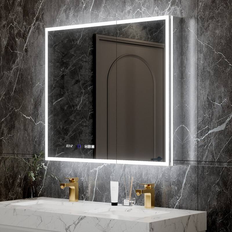 MEDUNJESS Double Opening Frameless Bathroom Mirror Cabinet with Defogging