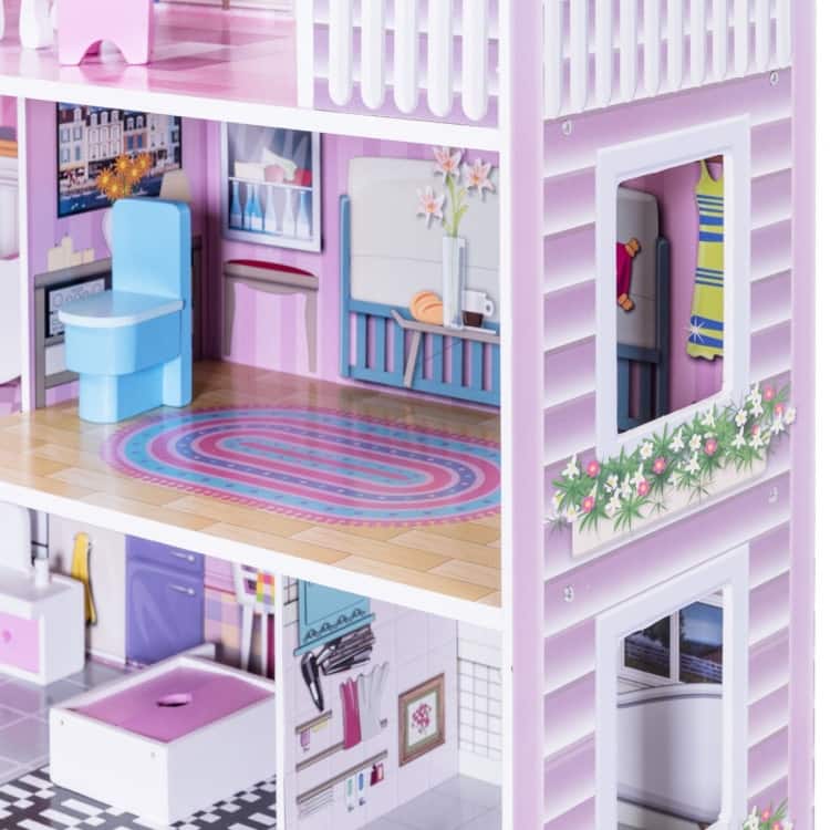 28" Pink Dollhouse with Furniture - 24" x 11" x 28"