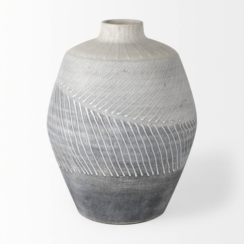 Blume Off-White And Gray Textured Ceramic Vase