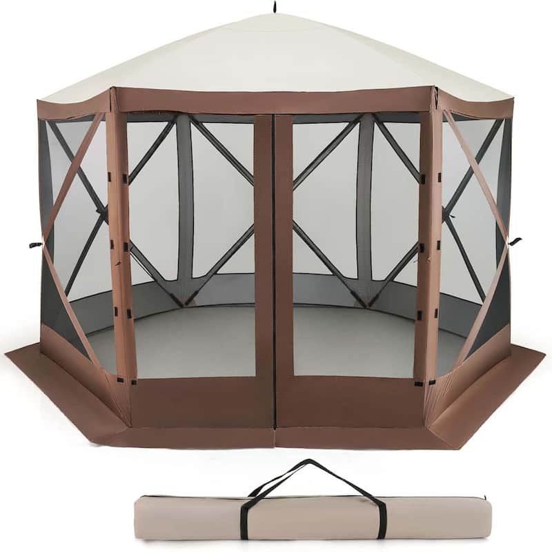 Pop-up Gazebo Tent Instant Setup Screen House Sun Shelter - Brown