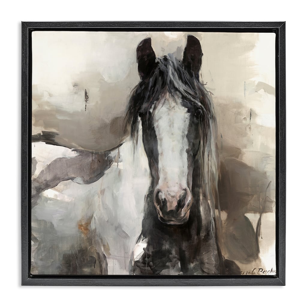 Stupell Grey & Beige Horse Abstract Framed Floater Canvas Wall Art Design By Marilyn Hageman