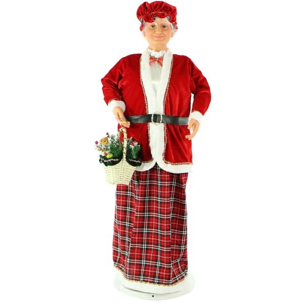 slide 2 of 11, Fraser Hill Farm 58-In. Dancing Mrs. Claus with Basket, Life-Size Christmas Holiday Indoor Home Decoration
