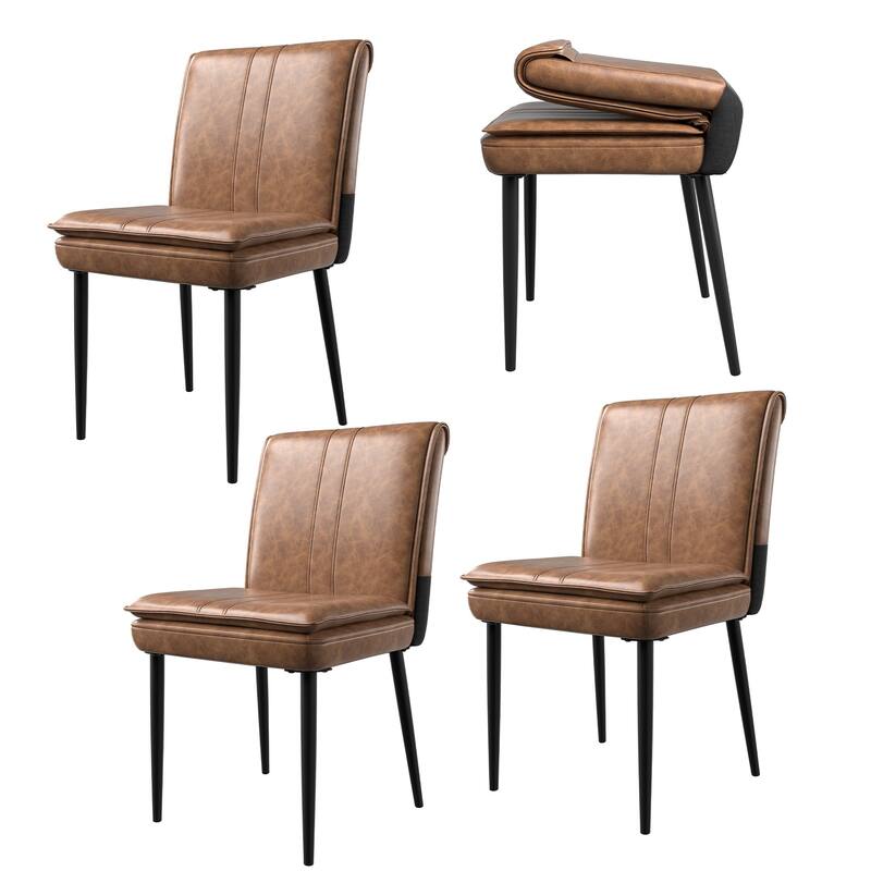 VECELO Foldable Dining Chair Set 2/4/6 Pack PU Leather Space Saving Chairs with Metal Legs Waterproof Kitchen Living Room Chairs