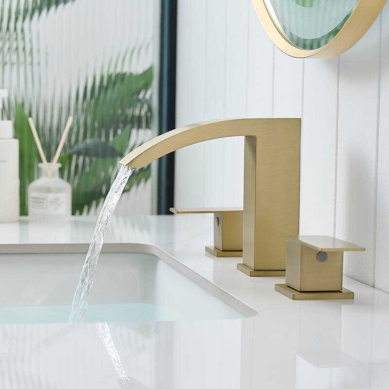 Bathroom Stainless Steel Faucets for Sink 3 Hole 8 inch Widespread Bathroom Sink Faucet Double Lever Handle Faucet with Hose